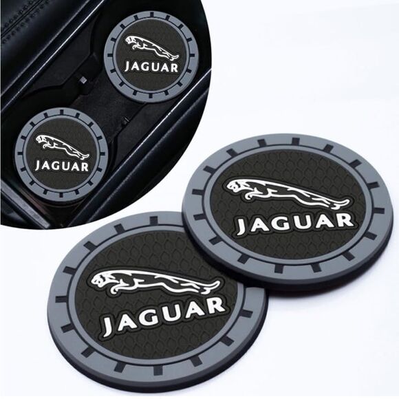 Jaguar car cup Coasters in black and gray. Set of 2 NWT - Picture 3 of 7
